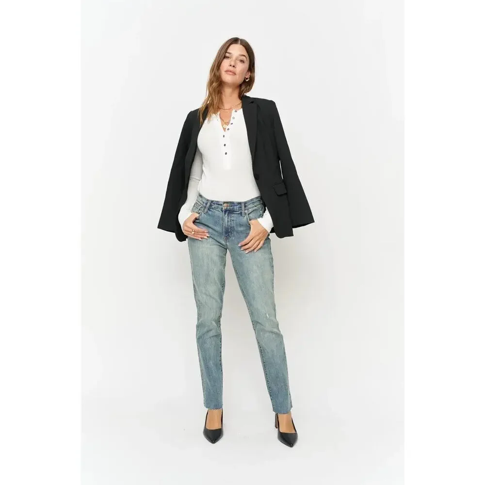Oliver Logan Womens 4/27 Jeans Crosby Relaxed Taper Raw Hem Distressed Size 25 - Picture 1 of 8